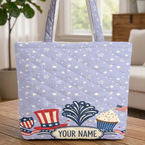 Patriotic Top Hat Firework Cupcake - Fourth of July Everyday Carry Gift Quilted Tote Bag