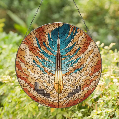 Multi-Stage Rocket Launch Home Decor Gift for Space Lover Stained Glass Suncatcher