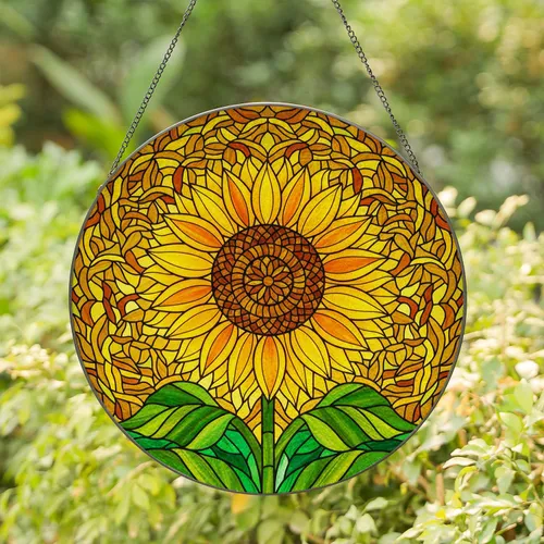 Edge-to-Edge Sunflower Mosaic with Seed Head Tiffany Glass - Home Decor Gift for Plant Lovers Stained Glass Suncatcher