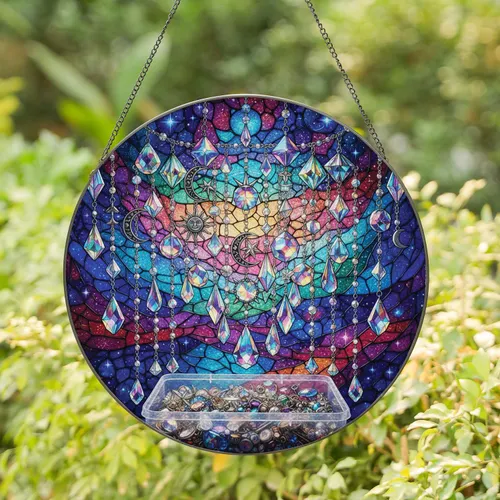 Faceted Crystal Prisms Celestial Charms Cosmic Sky Mosaic - Home Decor Gift Stained Glass Suncatcher