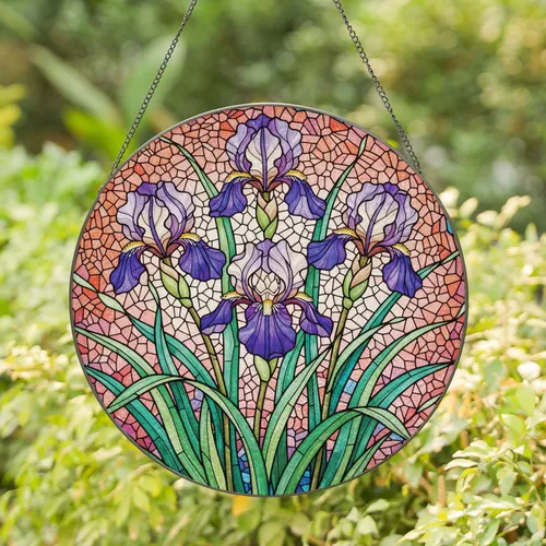 Iris Flowers Stained Glass Mosaic Home Decor Gift for Floral Lover Stained Glass Suncatcher