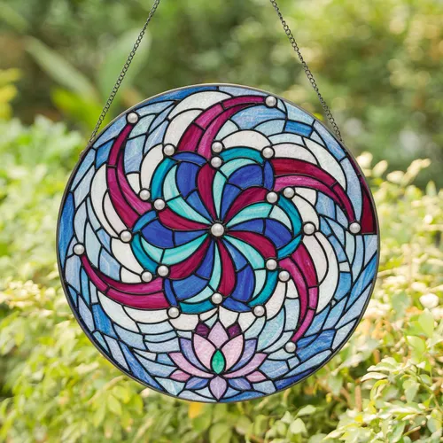 Cosmic Mosaic Stained Glass Pinwheel Celtic Knot Lotus Flower Pearls Home Decor Gift Stained Glass Suncatcher