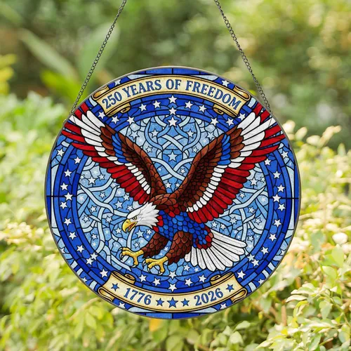 Bald Eagle American Flag 1776-2026 - USA 250th Anniversary Independence Day for Veterans Stained Glass Suncatcher