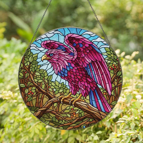 Eagle Hawk Tiffany Glass Mosaic Sunlit Sky Botanical Home Decor Gift for Bird Lovers Stained Glass Suncatcher