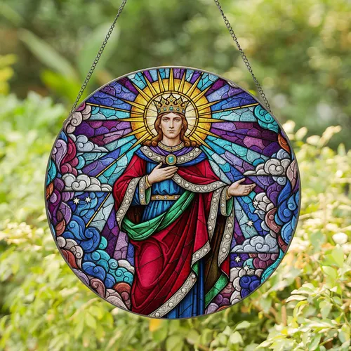 Regal Crowned Figure Starburst Halo Mosaic Celestial - Home Decor Gift Stained Glass Suncatcher