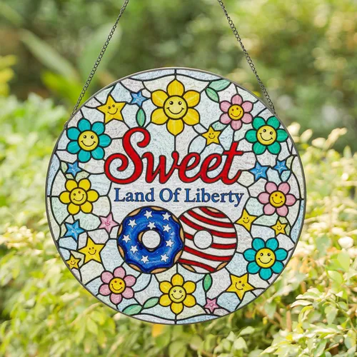 Sweet Land Of Liberty Patriotic Donuts Stars Flowers - Independence Day Home Decor Gift Stained Glass Suncatcher