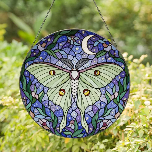 Luna Moth Stained Glass Night Sky - Wildlife Lover Home Decor Gift Stained Glass Suncatcher