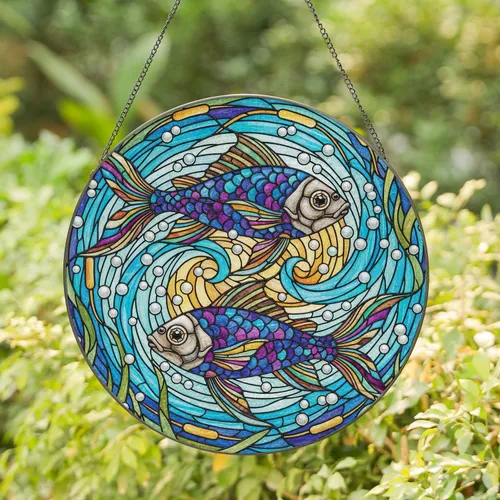 Two Intricate Tiffany Glass Mosaic Fish - Home Decor Gift for Fish Lover Stained Glass Suncatcher