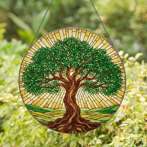 Gnarled Tree of Life Landscape - Home Decor Gift for Nature Lover Stained Glass Suncatcher