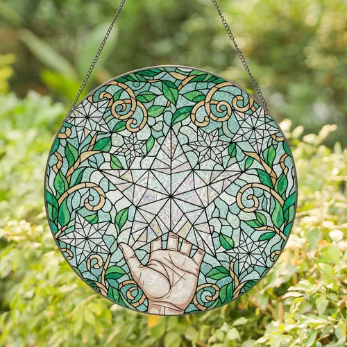 Central Five-pointed Star Human Hand Floating Stars Botanical Garden - Home Decor Gift Stained Glass Suncatcher