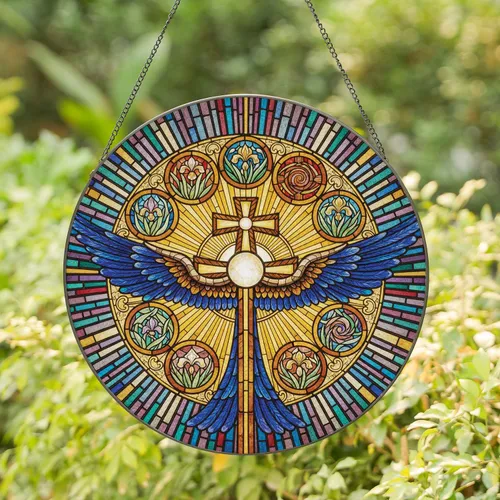 Winged Cross Radiant Core Stained Glass Sunrays Medallions Radial Sunburst Mosaic Home Decor Gift Stained Glass Suncatcher