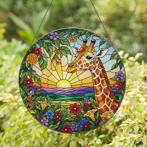 Majestic Giraffe Tropical Savanna Sunset - Wildlife Lover Home Accent Decor Gift Stained Glass Suncatcher