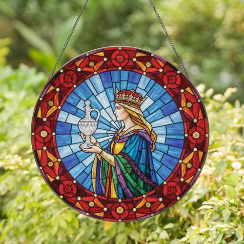 Regal Queen Decanter Elaborate Crown Jewel Border Colorful - Home Decor Gift for Collectors Stained Glass Suncatcher