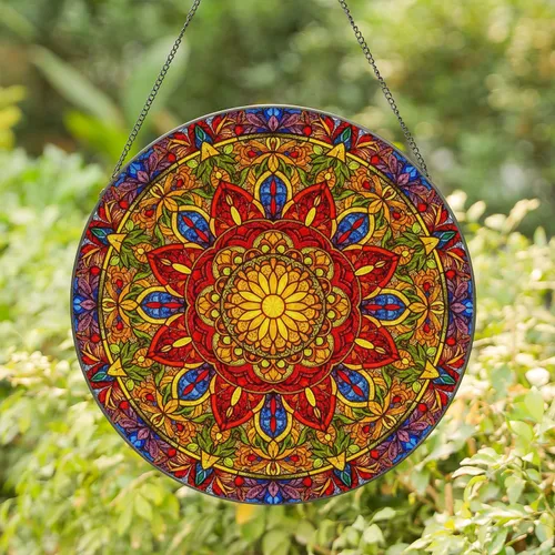 Radiant Sun Petal Mandala Floral Geometric - Home Decor Gift Stained Glass Suncatcher
