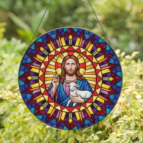 Jesus Christ Lamb Radiant Stained Glass - Religious Home Decor Gift for Believers Stained Glass Suncatcher