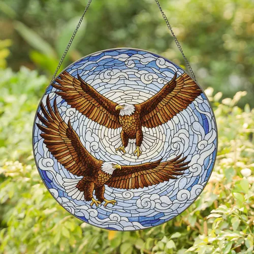 Bald Eagles Soaring Cloudscape - Wildlife Lover Home Decor Gift Stained Glass Suncatcher