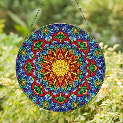 Mandala Floral Burst Sun Petals Flame Segments Starbursts - Home Decor Gift Stained Glass Suncatcher