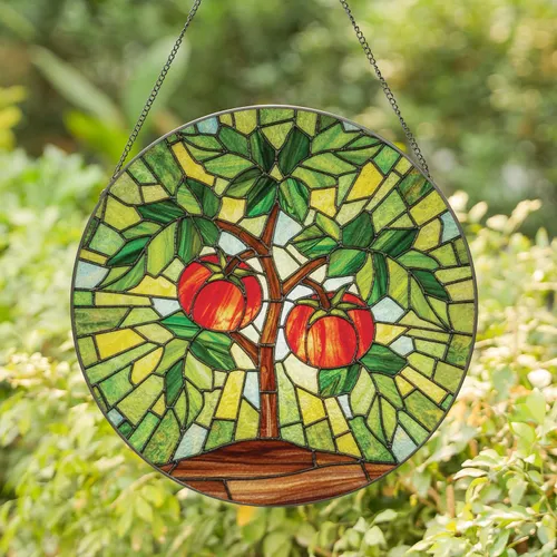 Vibrant Tiffany Tomato Plant Mosaic Geometric Red Tomatoes Home Decor Gift for Gardener Stained Glass Suncatcher