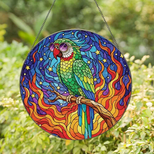 Parrot Sunglasses Cosmic Sky Flames - Home Decor Gift for Parrot Lover Stained Glass Suncatcher