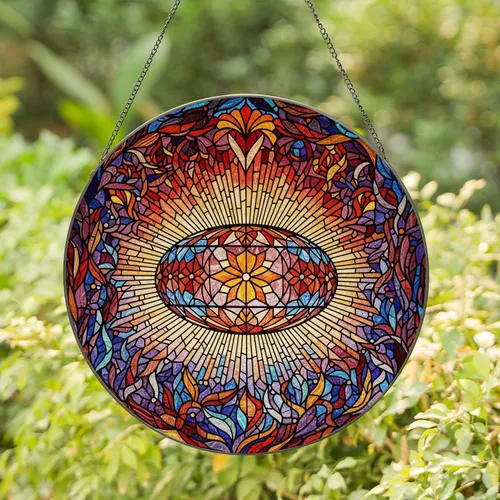 Tiffany Glass Interwoven Floral Mosaic Orb Glowing Jewel Tones Home Decor Gift Stained Glass Suncatcher