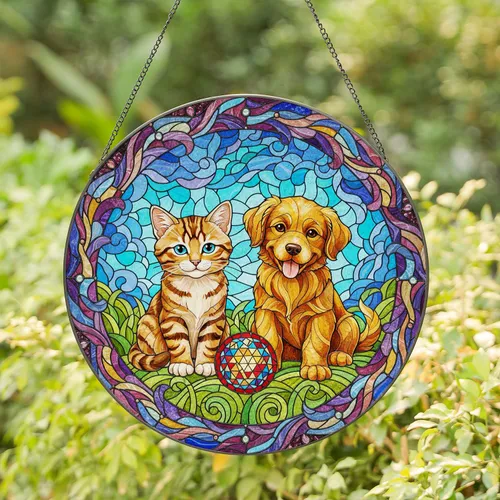 Tabby Kitten Puppy Mosaic Sphere Home Decor Gift - Pet Lover Present Stained Glass Suncatcher