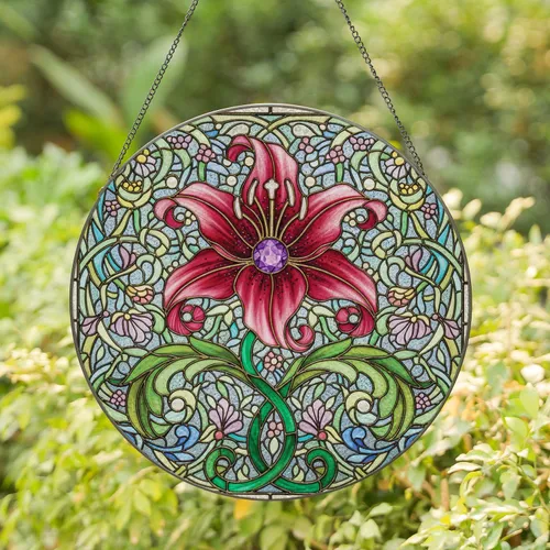 Purple Gem Lily Flower Botanical Mosaic Home Decor Gift for Floral Lovers Stained Glass Suncatcher