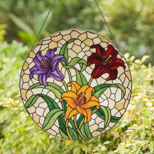 Stained Glass Mosaic Lily Flowers - Home Decor Gift for Gardeners Stained Glass Suncatcher