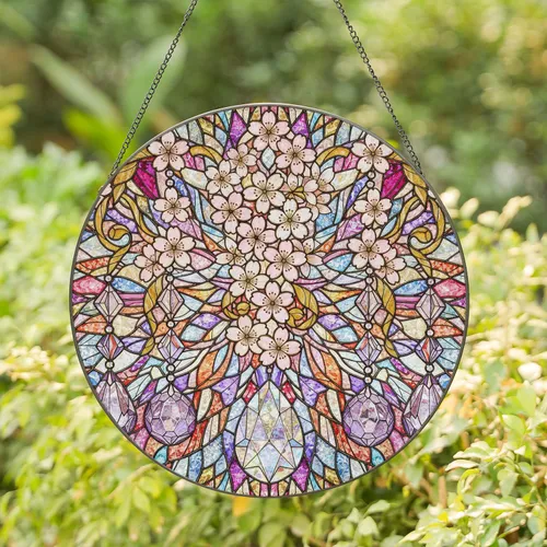 Cherry Blossom Crystal Flowers Rainbow Mosaic - Home Decor Gift Stained Glass Suncatcher