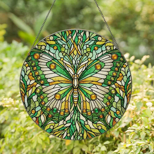 Tiffany Style Jeweled Mosaic Butterfly Stained Glass - Window Home Decor Gift Stained Glass Suncatcher