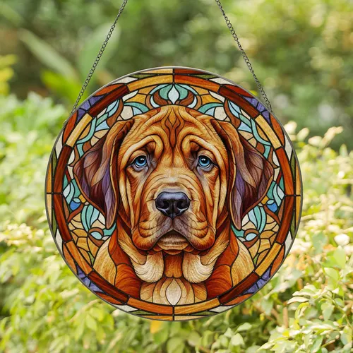Mastiff Puppy Stained Glass Geometric Mosaic Home Decor Gift for Dog Lover Stained Glass Suncatcher