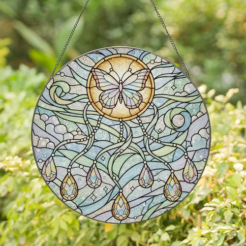 Stained Glass Butterfly Prismatic Gem - Home Decor Gift for Butterfly Lover Stained Glass Suncatcher