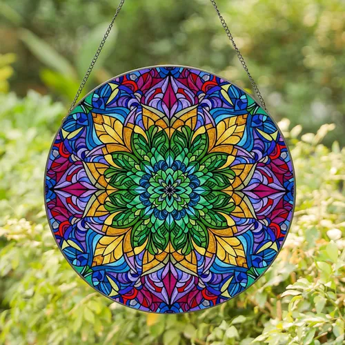Stained Glass Floral Mandala Radiant Starburst Petal Mosaic Home Decor Gift Stained Glass Suncatcher