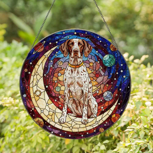 German Shorthaired Pointer Dog Crescent Moon Starry Night - Dog Lover Home Decor Gift Stained Glass Suncatcher
