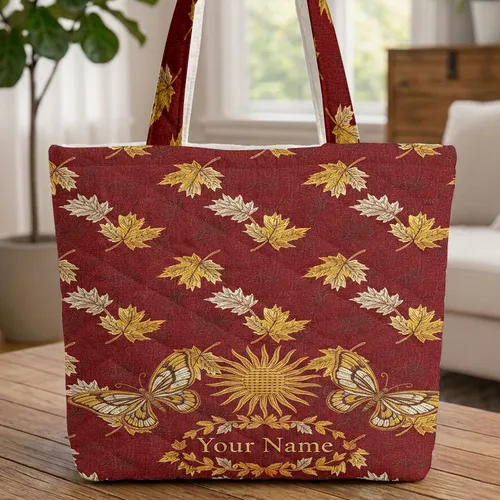 Autumn Maple Leaves Butterfly Sun Garland - Everyday Carry Gift Quilted Tote Bag