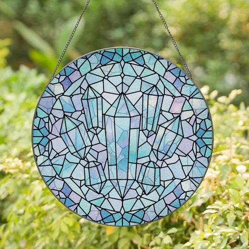 Glowing Tiffany Glass Geometric Mosaic Crystal Prisms - Home Decor Gift Stained Glass Suncatcher