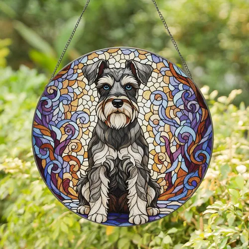 Miniature Schnauzer Dog - Dog Breed Lover Home Decor Gift for Schnauzer Owners Stained Glass Suncatcher