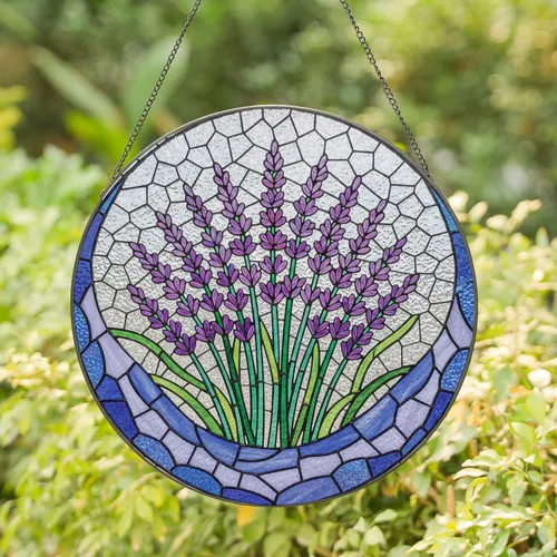 Lavender Flower Spikes Tiffany Stained Glass Mosaic - Botanical Home Decor Gift Stained Glass Suncatcher