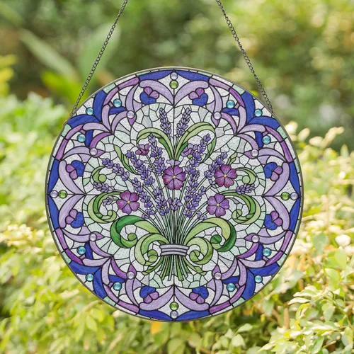 Lavender Bouquet Five-Petal Floral Cabochon Gems Home Decor Gift Stained Glass Suncatcher