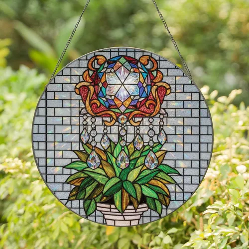 Luminous Crystal Orb Rainbow Prisms Mosaic Stained Glass Foliage - Home Decor Gift Stained Glass Suncatcher