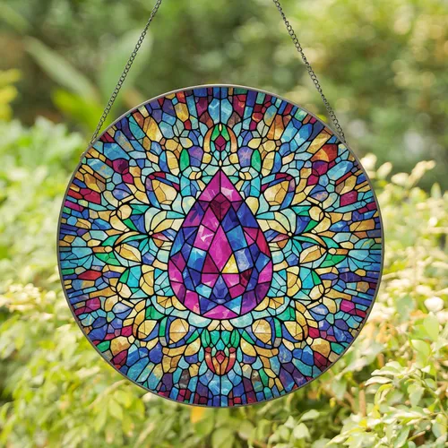 Faceted Teardrop Stained Glass Light Mosaic Home Decor Gift Stained Glass Suncatcher