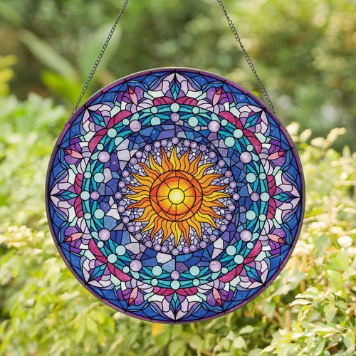 Tiffany Style Celestial Spiral Moon Sun Orb Mosaic Waves Petals - Home Decor Gift Stained Glass Suncatcher