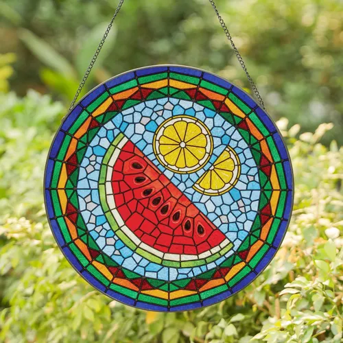 Watermelon Lemon Stained Glass Mosaic Radiant Ring Home Decor Gift Stained Glass Suncatcher