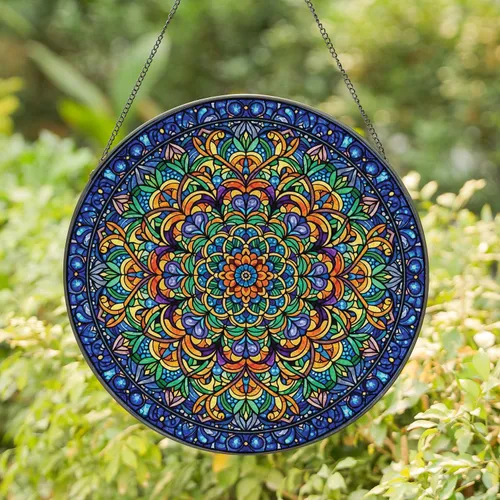 Kaleidoscopic Cosmic Garden Concentric Petal Floral Mandala Mosaic - Home Decor Gift Stained Glass Suncatcher