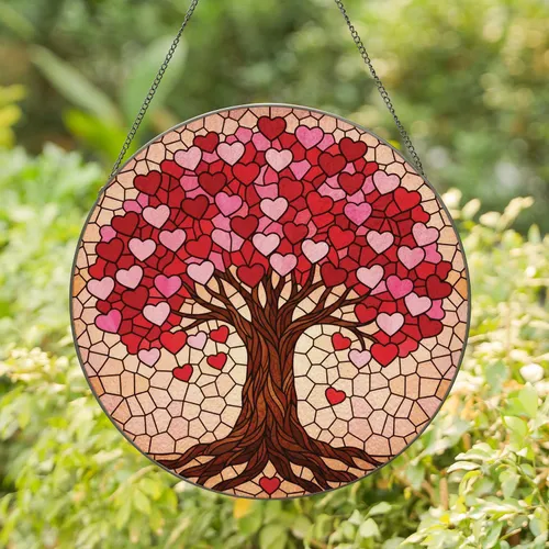 Gnarled Tree Roots Hearts Mosaic - Home Decor Gift for Nature Lover Stained Glass Suncatcher