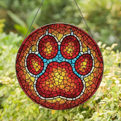 Tiffany Stained Glass Heart Paw Print - Home Decor Gift for Pet Lover Stained Glass Suncatcher