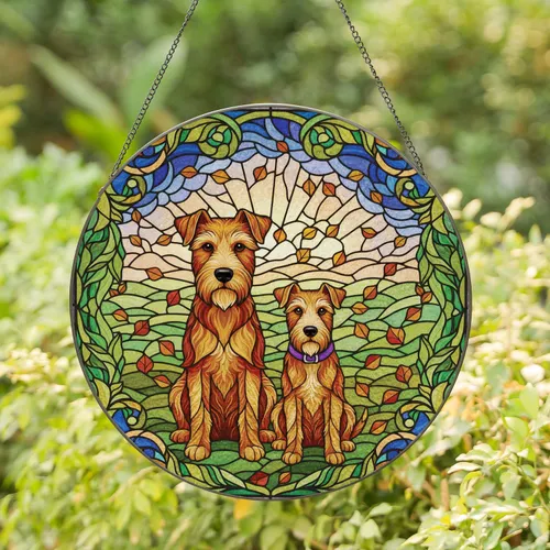 Wire-haired Terrier Dogs Mosaic Hills - Home Decor Gift for Dog Lover Stained Glass Suncatcher