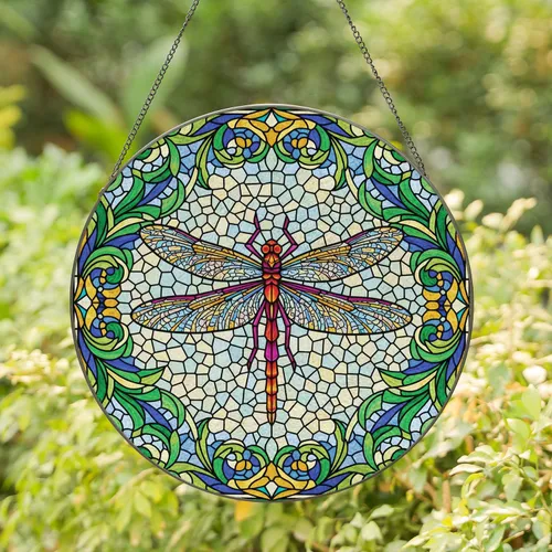 Tiffany Style Dragonfly Mosaic Floral Home Decor Gift for Dragonfly Lover Stained Glass Suncatcher