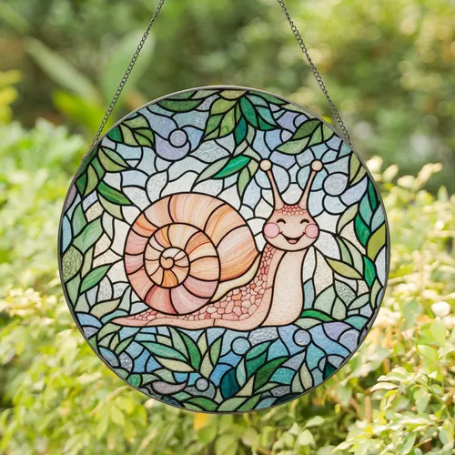 Colorful Snail with Spiraled Shell Stained Glass Tiffany Style Mosaic Home Accent Stained Glass Suncatcher