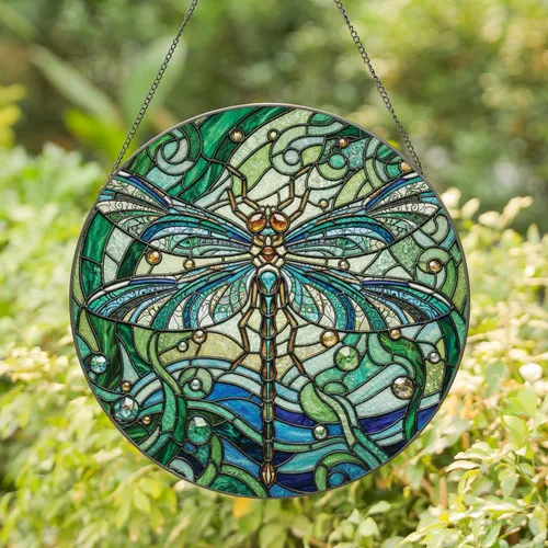 Intricate Ornate Dragonfly Stained Glass Tiffany Style Mosaic Iridescent Jewel Tones Stained Glass Suncatcher