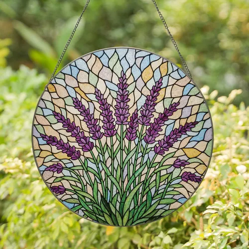 Stained Glass Lavender Stalks Flower Foliage - Home Decor Gift for Plant Lover Stained Glass Suncatcher